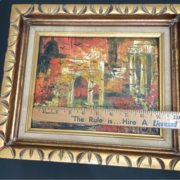 Vintage Signed W.K. Impressionist Abstract Landscape Ruins Acrylic Oil Painting - Picture 12 of 17